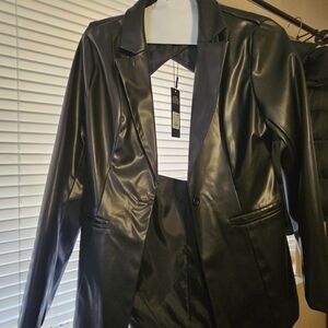 Fashion Nova Sleek Black Faux Leather Blazer